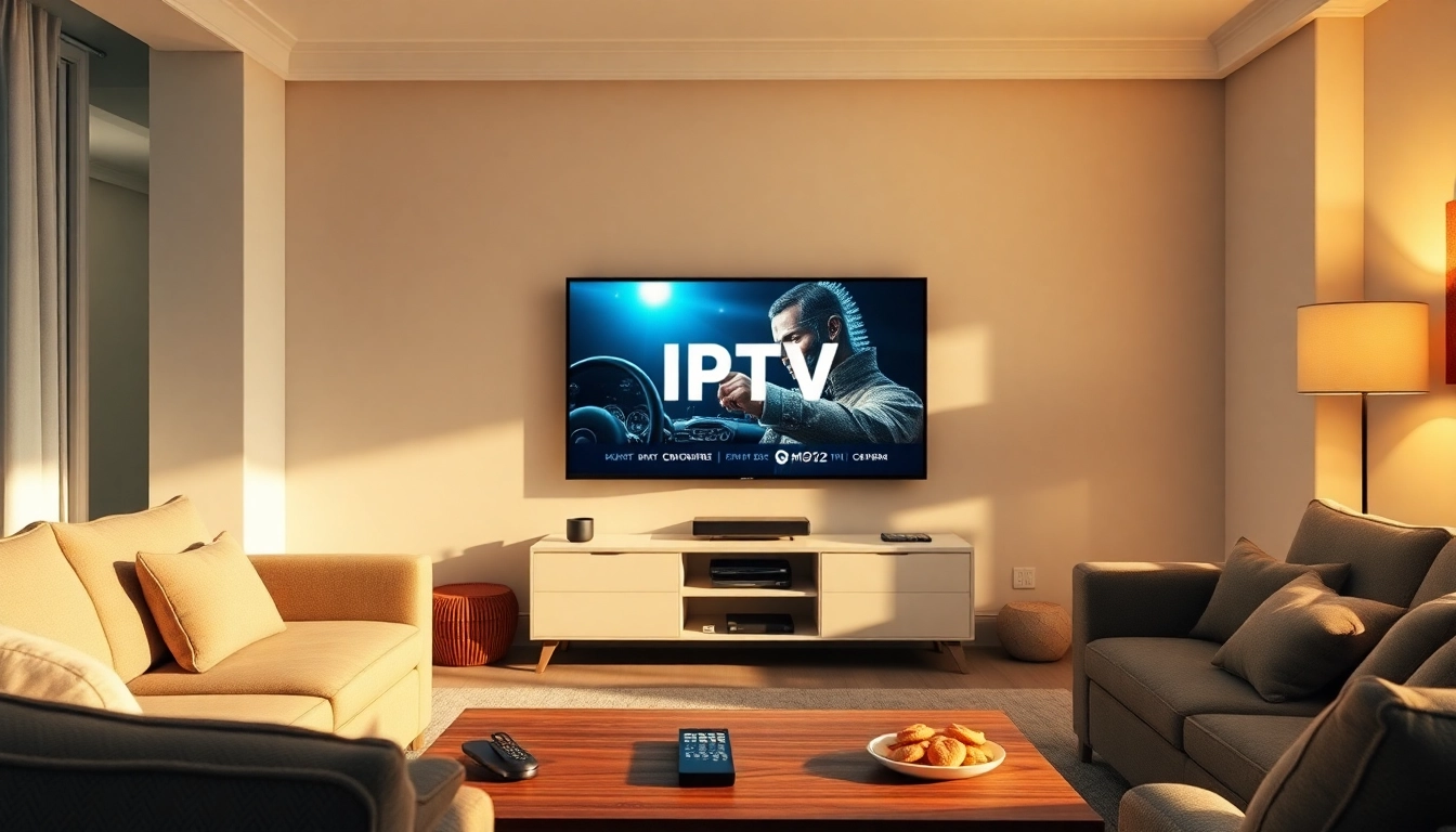 Experience the benefits of abonnement iptv in a cozy living room setting with IPTV content displayed.