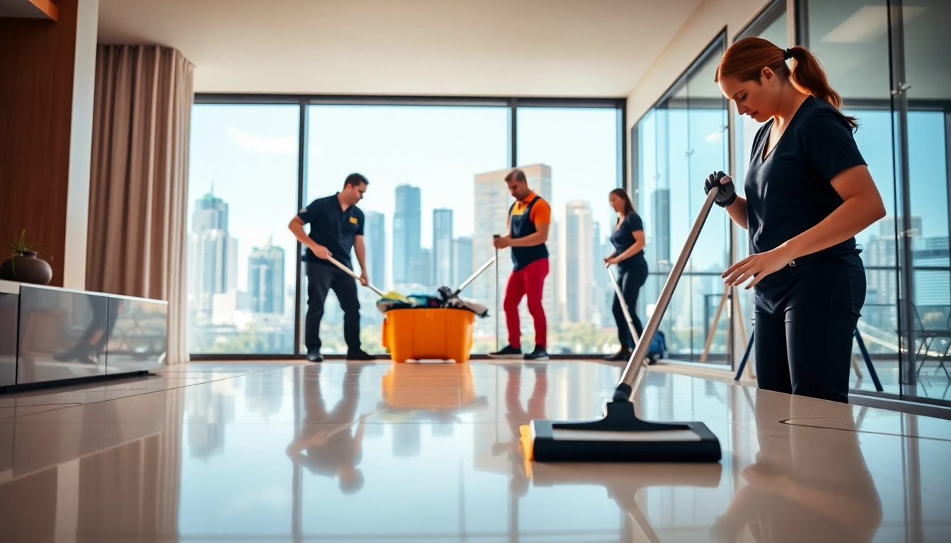 Efficient bond cleaning brisbane showcasing a professional team in action with gleaming surfaces.