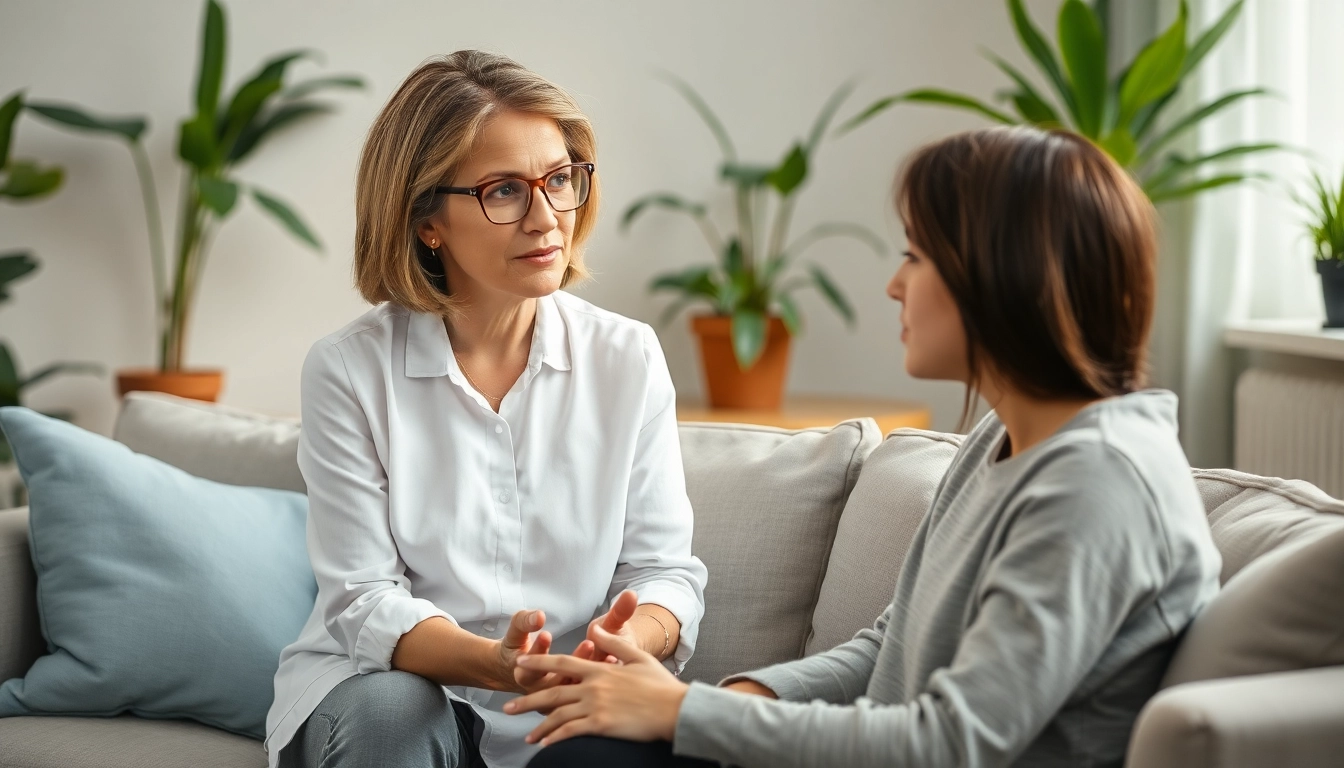 Therapist helps a client dealing with anxiety in a calming office setting, promoting emotional wellness.