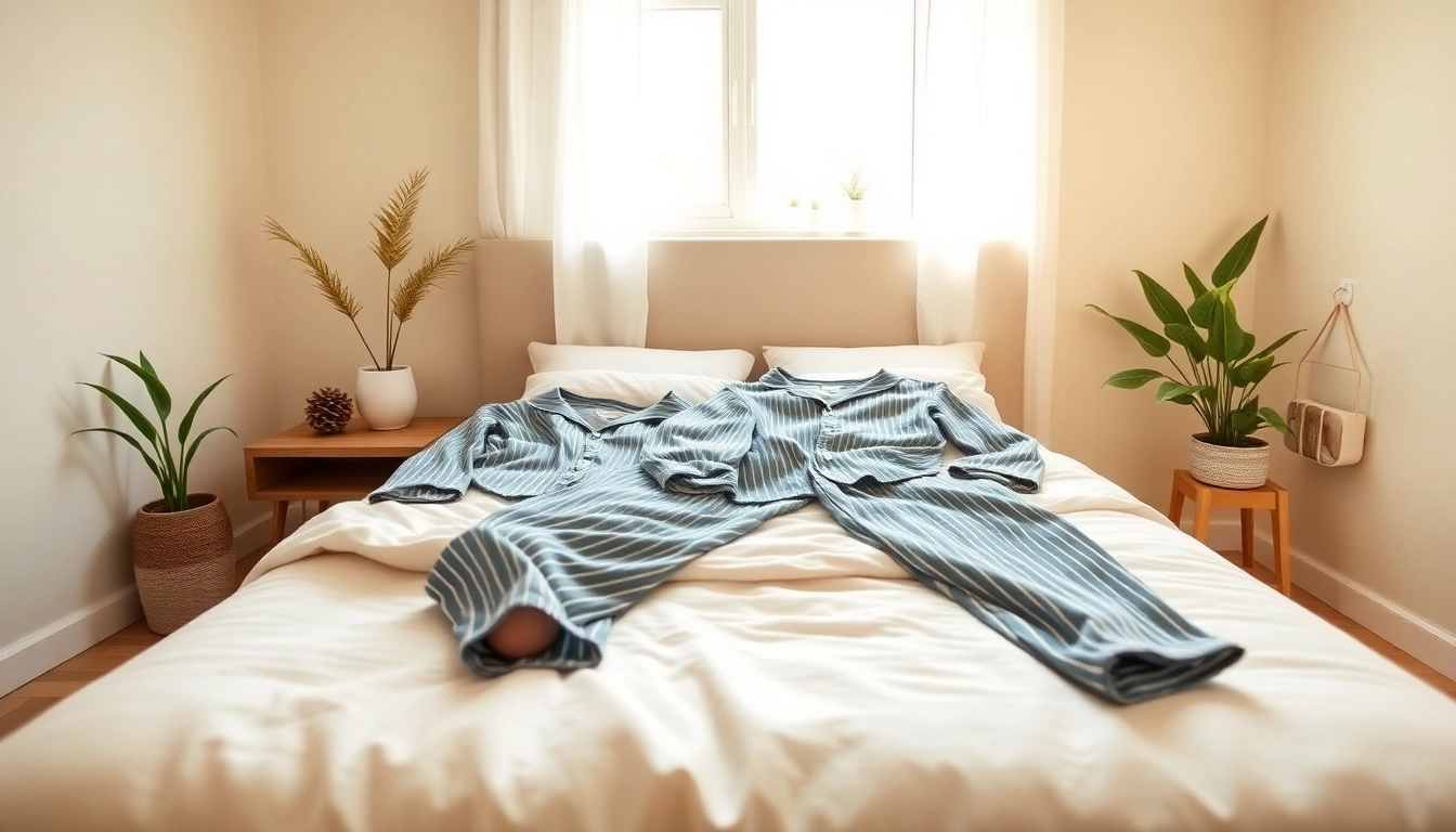 Showcasing bamboo pajamas in a bright bedroom, highlighting comfort and style.
