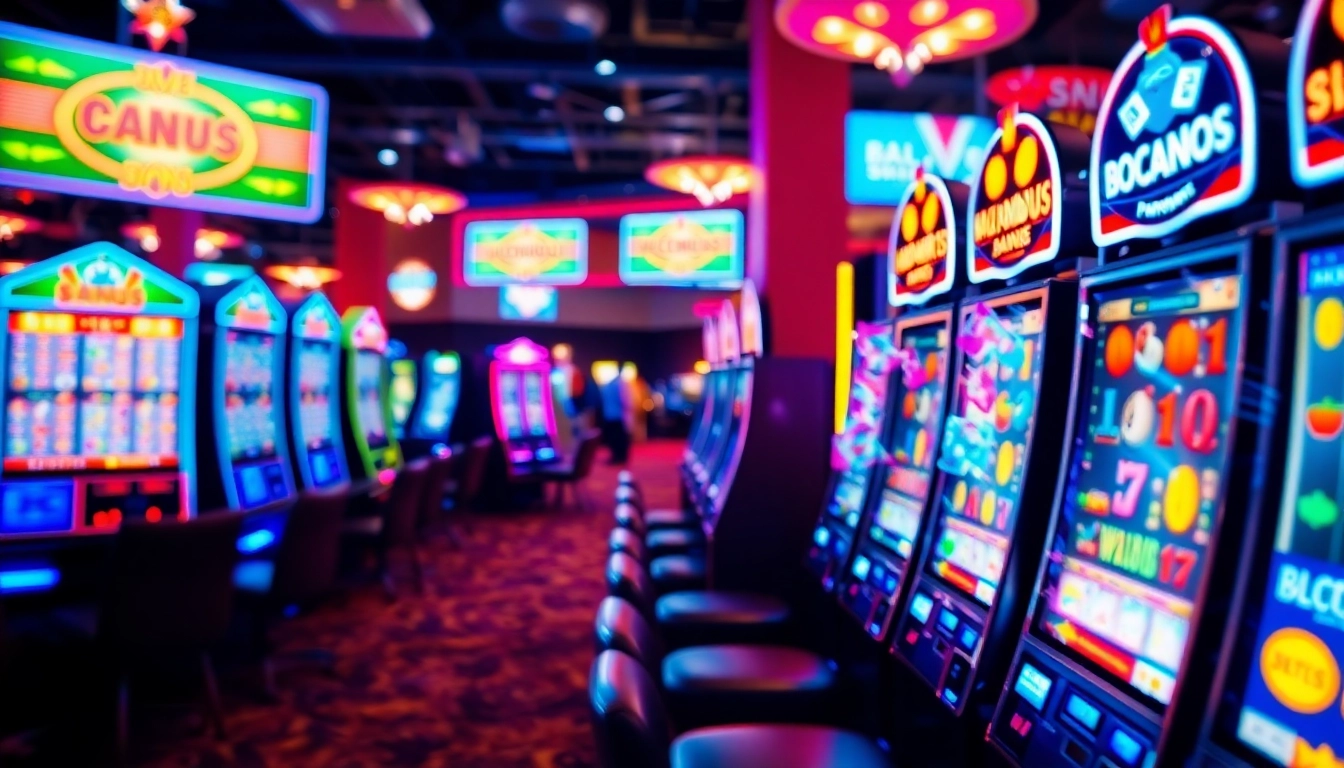 Spin the reels of ปั่นสล็อตฟรี amidst an exciting casino ambiance filled with colorful slot machines.