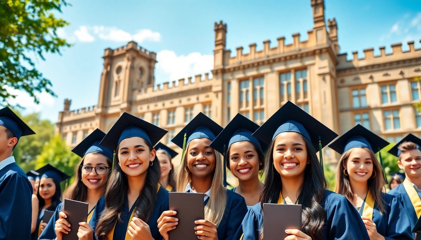 Graduates celebrating with their original university degree UK in a vibrant ceremony.