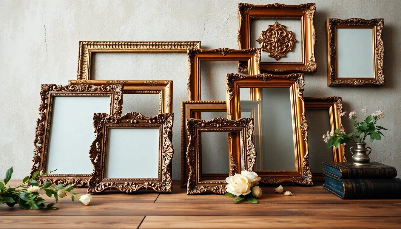 Showcase of ornate picture frames beautifully arranged for artistic display.
