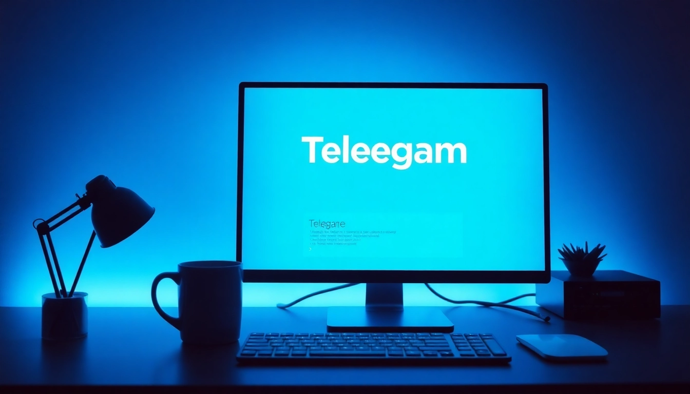 Utilize telegram电脑版中文 on a sleek computer setup showcasing a digital workspace.