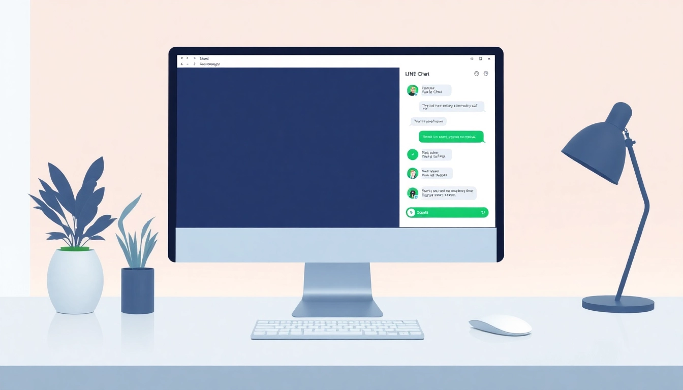 Using line电脑版下载, a user engages with the LINE app's chat interface on a desktop.