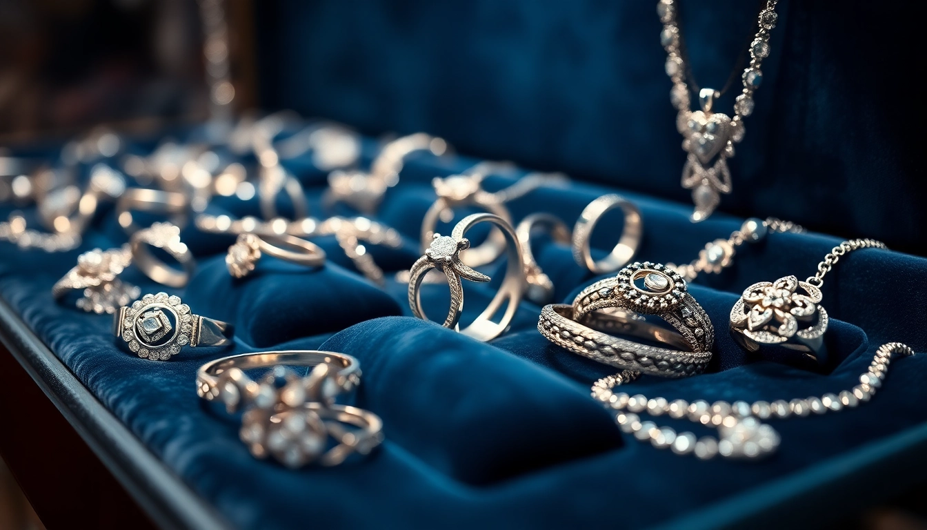 Showcase of intricately designed silver jewelry featuring rings, bracelets, and necklaces.