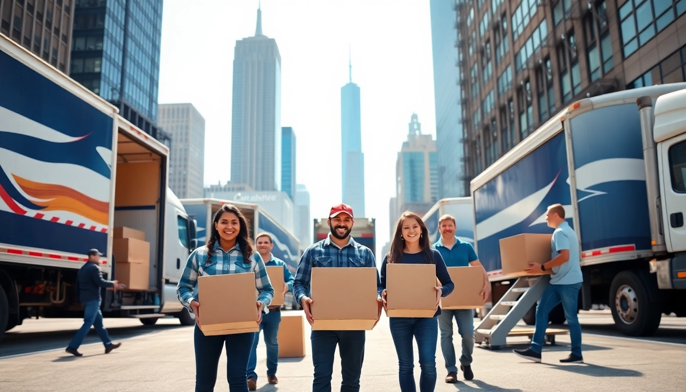 Movers NYC team efficiently working in a vibrant New York environment, showcasing professionalism.