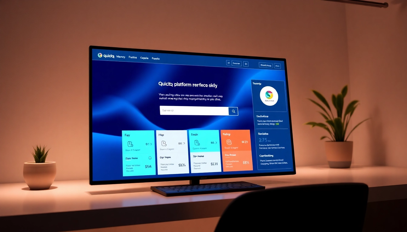Showcase quickq官网's user-friendly interface with vibrant visuals and organized layout.