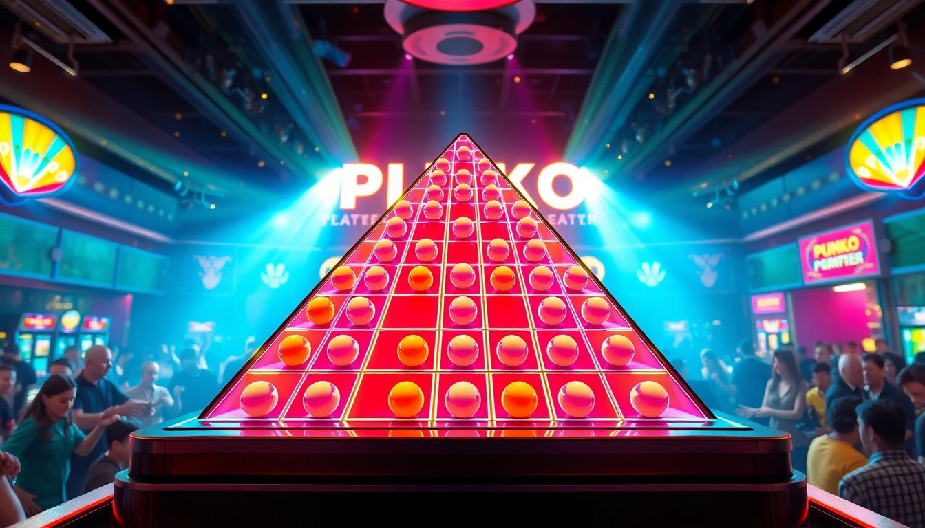 Rasakan sensasi bermain plinko slot dengan balon berwarna-warni di latar belakang yang ceria.