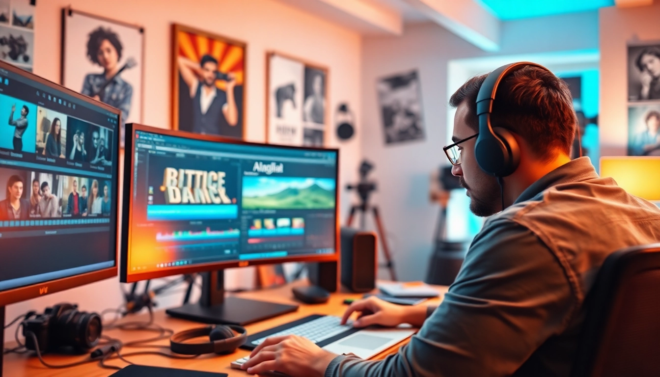 Editing & Post-Production scene showing a focused editor at work in a professional setup.