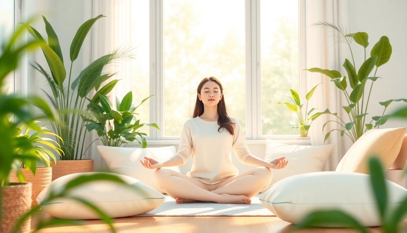 Young woman meditating in a sunlit room to illustrate dealing with stress.