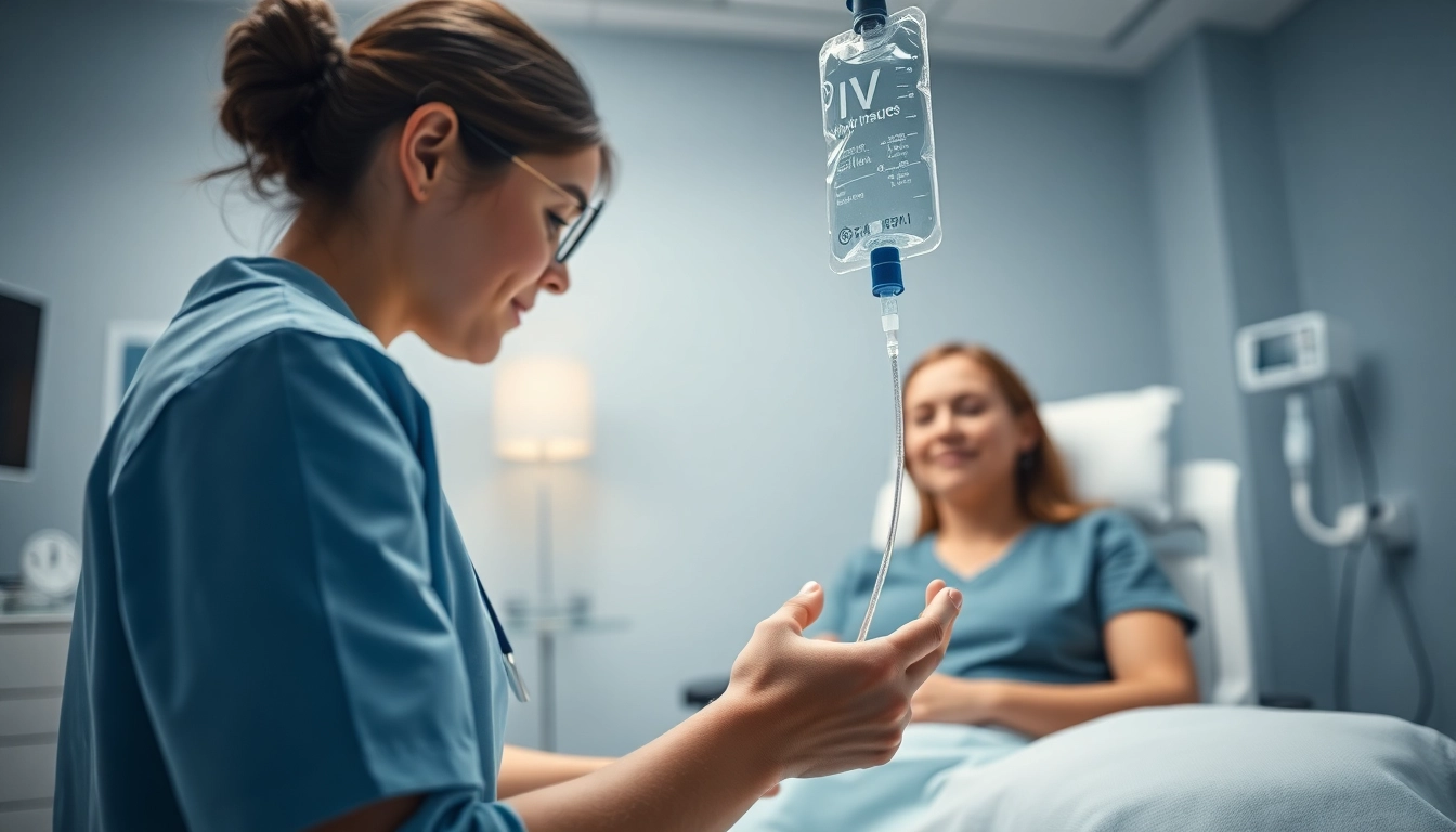 Administering IV Therapy in a calm clinic environment, showcasing a patient's comfort.