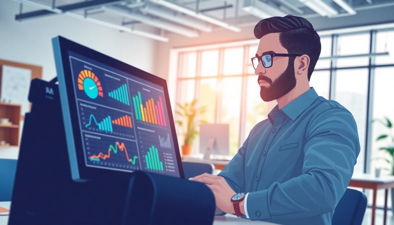 Analyze AI prompts for competitor analysis using data visualization in a modern office.