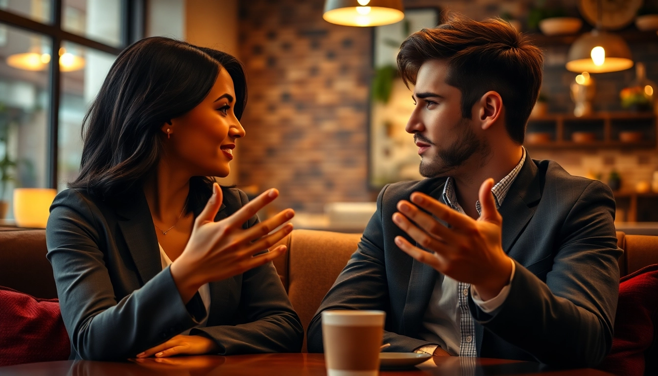 Engaged couple demonstrating communication in relationships through attentive conversation.