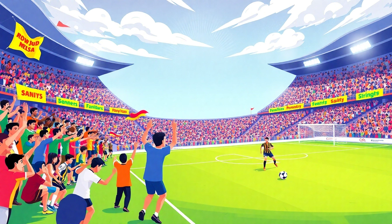 Engage with judi bola terpercaya through thrilling football matches seen in vibrant stadium settings.