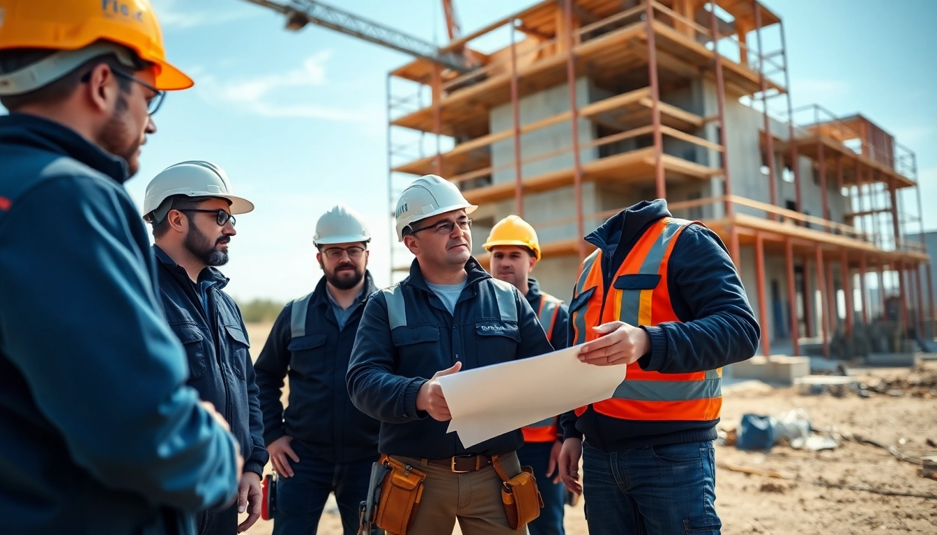 Gebäudeservice Gießen team collaborating on a construction site, showcasing professionalism and teamwork.