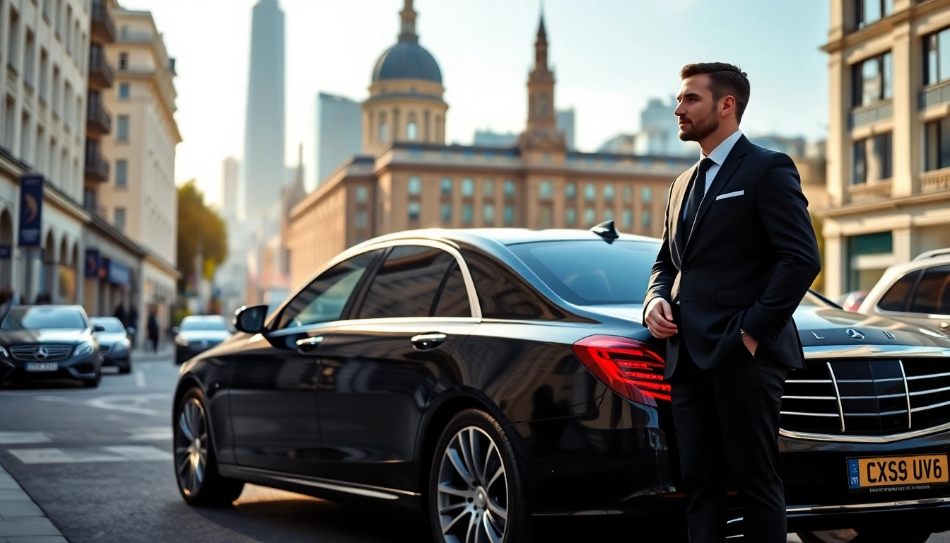 Experience a premium chauffeur service London with a professional driver and luxury vehicle in an urban setting.