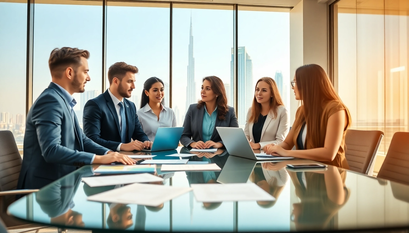 Team of Quickplus Business Consultants collaborating in a modern Dubai office.