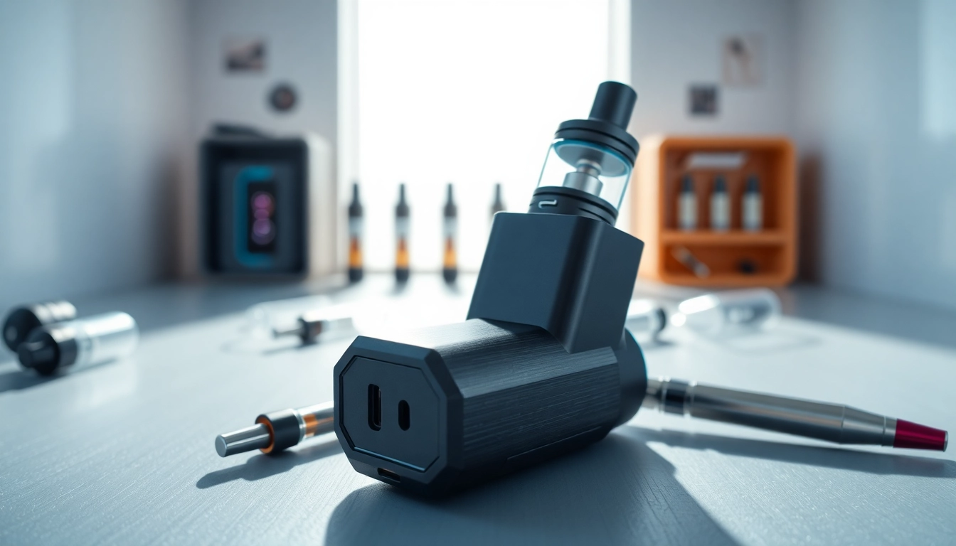 Showcasing 510 thread battery features in a modern setup with vape cartridges and accessories.