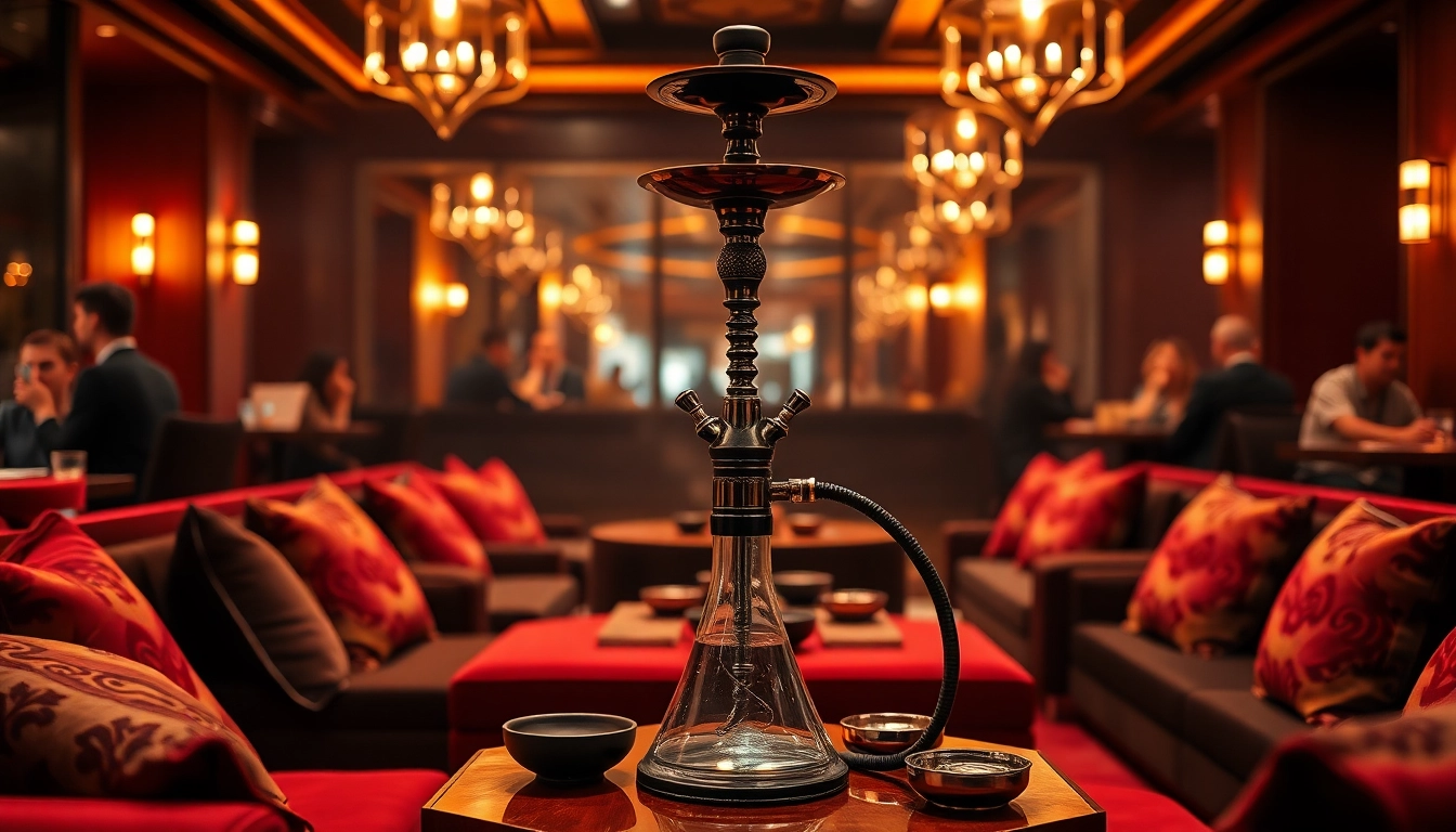 Enjoying a high quality hookah in a stylish lounge, complete with elegant decor.