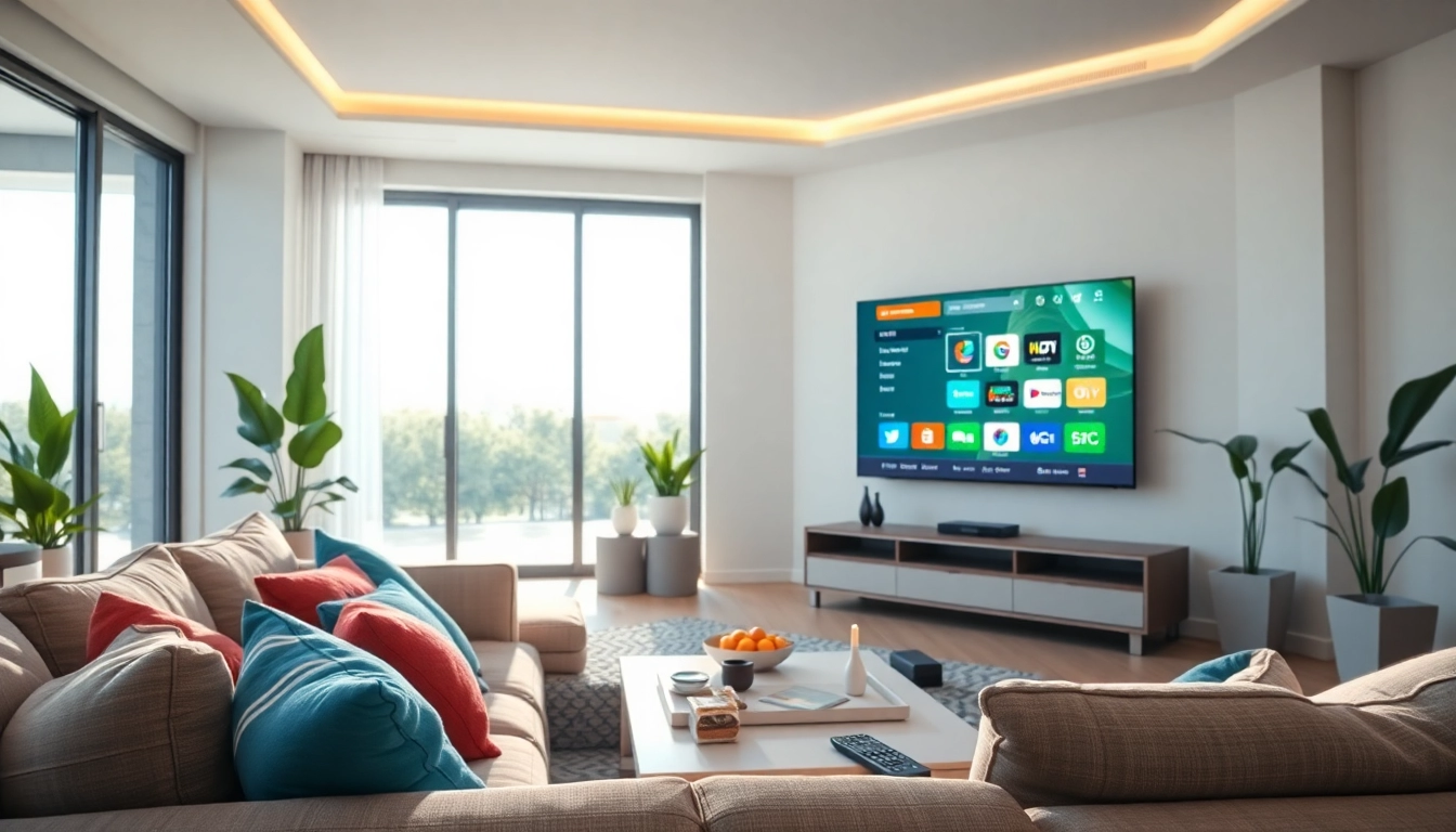 Engage with this inviting living room setup showcasing an IPTV subscription interface on a sleek television.